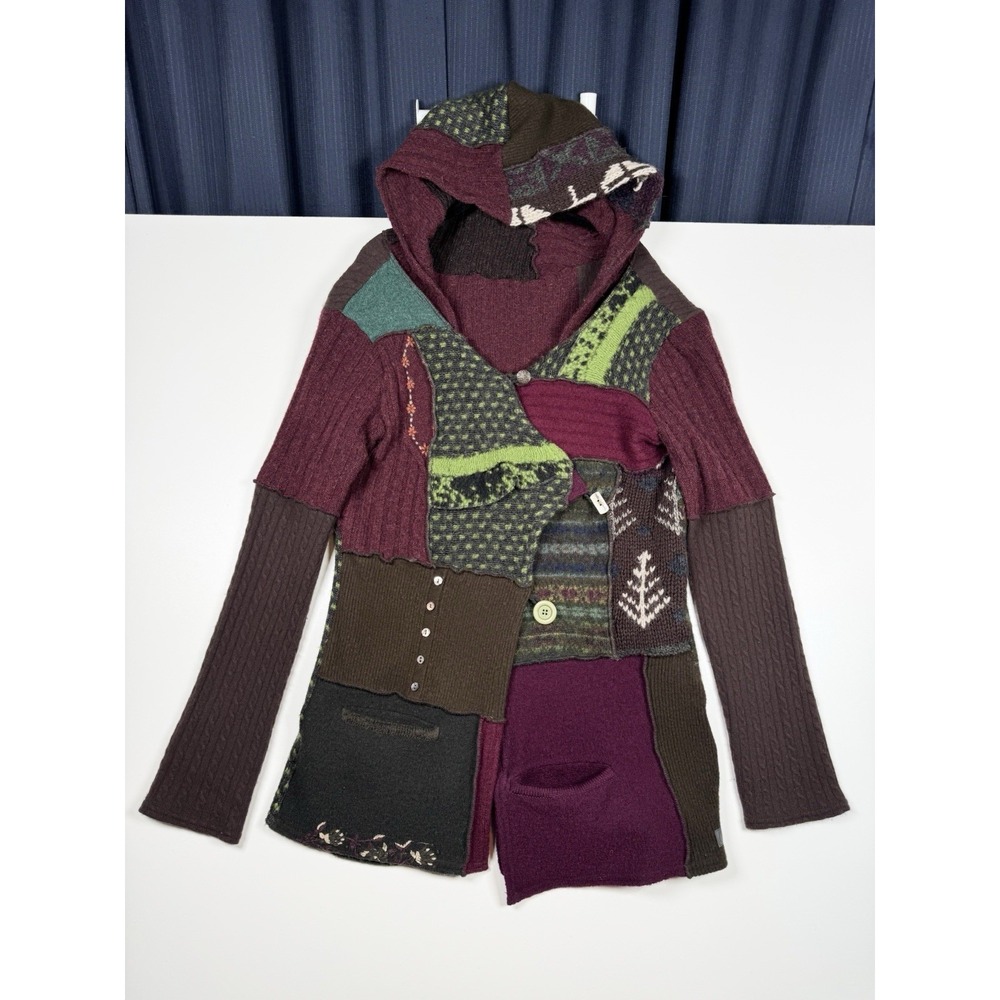 GAIA Wool Patchwork Hooded Cardigan Sweater - Women's Large - Canada